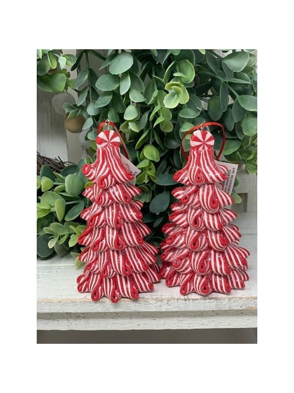 Christmas Peppermint Tree Ornament Candy Cane Striped Ribbon Candy Red White New